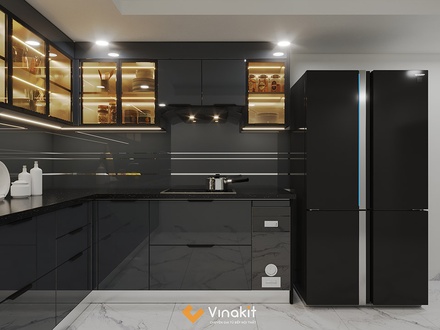 Tủ bếp nhôm tấm cánh kính cường lực CK22