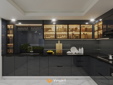 Tủ bếp nhôm tấm cánh kính cường lực CK22