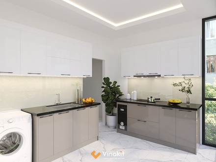 Mẫu tủ bếp gỗ công nghiệp cánh Acrylic Vinakit AV19