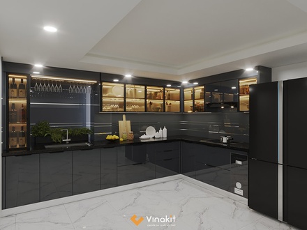 Tủ bếp nhôm tấm cánh kính cường lực CK22