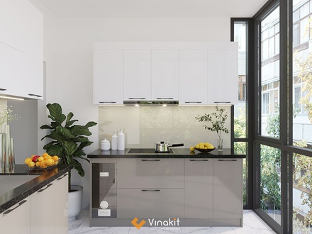 Mẫu tủ bếp gỗ công nghiệp cánh Acrylic Vinakit AV19